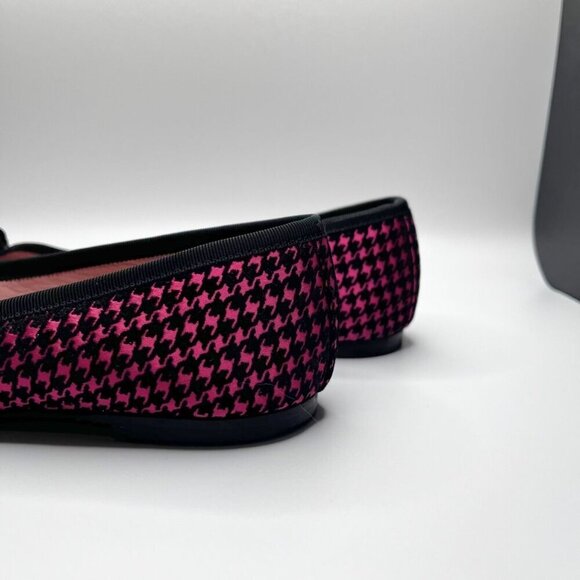 PRETTY BALLERINA ELLA BLACK FUCHSIA PINK HOUNDSTOOTH FRONT BOW FLAT SHOES - 9,5 - Picture 8 of 9